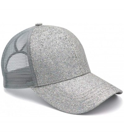 Baseball Caps Ponytail High Buns Ponycaps Baseball Adjustable - 2 Pack Glitter Black+glitter Grey - CF18Q5DKZSO $21.24