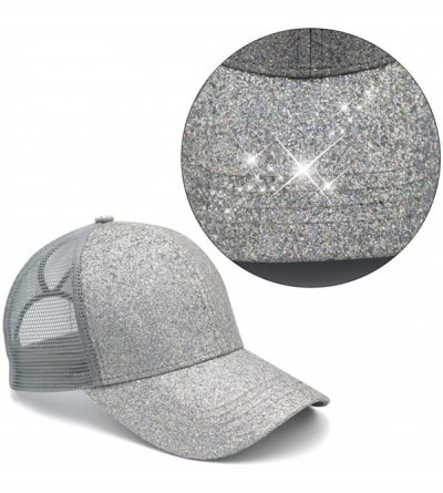 Baseball Caps Ponytail High Buns Ponycaps Baseball Adjustable - 2 Pack Glitter Black+glitter Grey - CF18Q5DKZSO $21.24