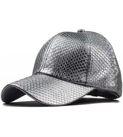 Baseball Caps Snakeskin-Leather Baseball-Cap Unisex Casual-Dad-Hat Adjustable Snapback for Women Men - Silver - CX18XGWD05I $...