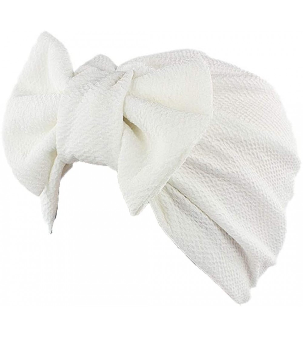 Skullies & Beanies Womens Removable Bowknot Hijab Turban Dual Purpose Cap - White - CS12NS7MXBL $9.11