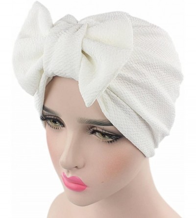 Skullies & Beanies Womens Removable Bowknot Hijab Turban Dual Purpose Cap - White - CS12NS7MXBL $9.11