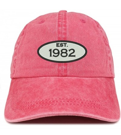 Baseball Caps Established 1982 Embroidered 38th Birthday Gift Pigment Dyed Washed Cotton Cap - Red - CQ180MAA5C7 $19.06