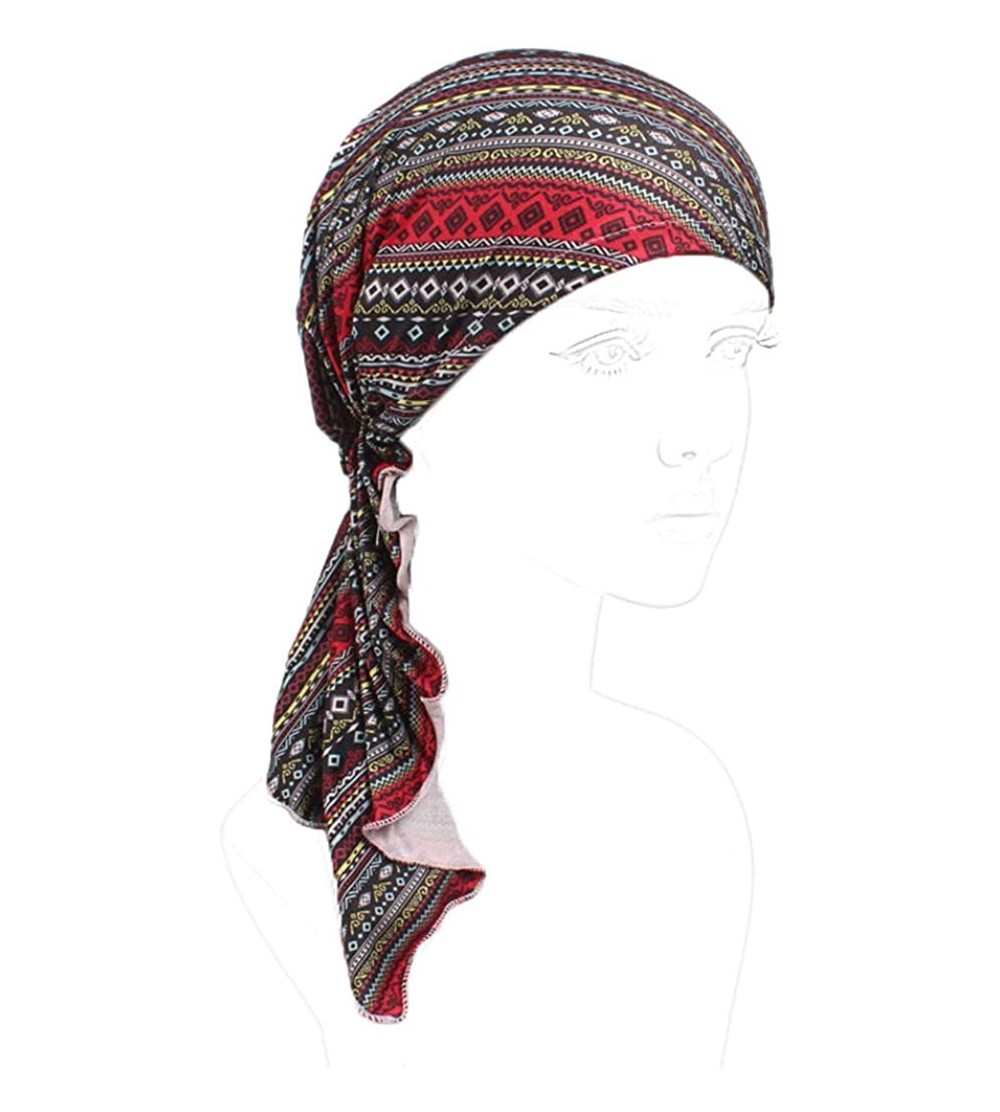 Skullies & Beanies Women's Chemo Hat Pre Tied Turban Head Scarves Headwear Beanie Coverings Summer - H - CX18XUU05QK $9.73