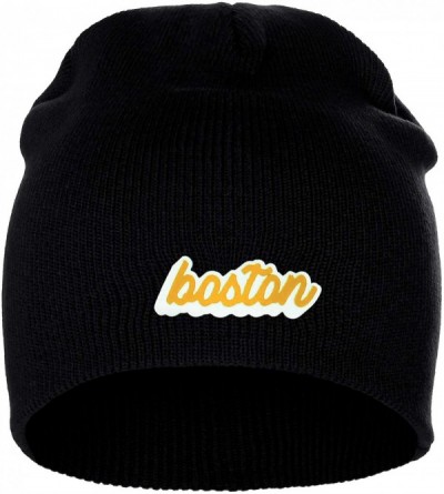 Skullies & Beanies Classic USA Cities Winter Knit Cuffless Beanie Hat 3D Raised Layer Letters - Boston Black - White Gold - C...