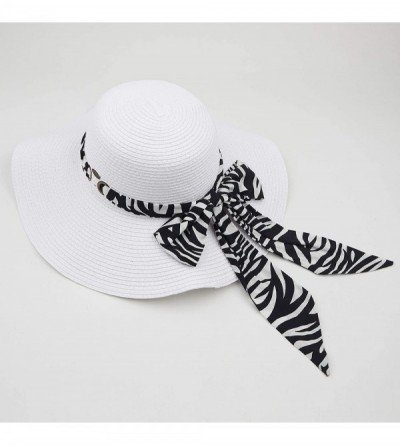 Sun Hats Pull Through Sash Scarf Eyelets Straw Hat Floppy Foldable Roll up Beach Travel Sun Hat (ST-2026-3017-20) - Zebra - C...