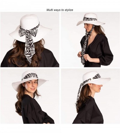 Sun Hats Pull Through Sash Scarf Eyelets Straw Hat Floppy Foldable Roll up Beach Travel Sun Hat (ST-2026-3017-20) - Zebra - C...