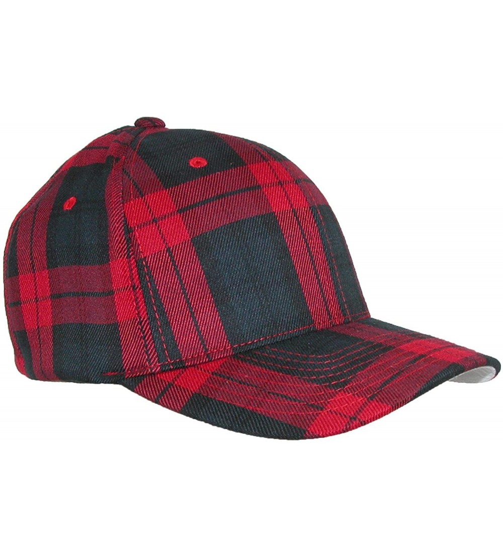 Baseball Caps Men's Cotton Tartan Plaid Stretch Fit Baseball Hat - Black_red - C911QLWYKBX $17.64