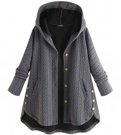 Fedoras Plus Size Outwear Coats Casual Button Pockets High Low Long Sleeve Hooded Coat - Gray - CA18ZZEDOC7 $28.87