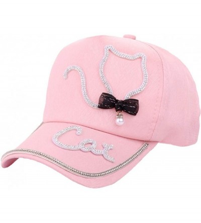 Baseball Caps Women Adjustable Baseball Cap-Bling Diamond Cat Snapback Caps Hip Hop Hats Breathable Visor Sun Hat - Pink - CX...