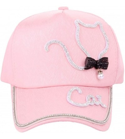 Baseball Caps Women Adjustable Baseball Cap-Bling Diamond Cat Snapback Caps Hip Hop Hats Breathable Visor Sun Hat - Pink - CX...