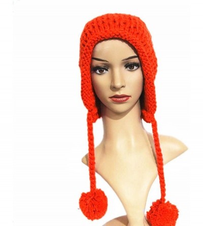 Skullies & Beanies Women Hat Handmade Crochet Braided Pompom Beanie Knit Caps Warm Winter - Orange - C3189X5YTWL $25.99