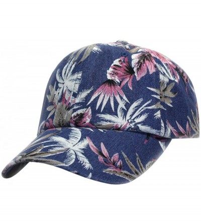 Baseball Caps Premium Floral Hawaiian Cotton Twill Adjustable Snapback Baseball Caps - Denim Navy Blue - CP180ISWNGT $19.74