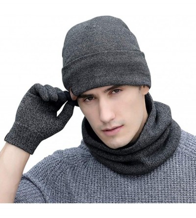 Skullies & Beanies JTJFIT Winter Knitted Hat Scarf Gloves Three Sets for Men and Women-3 Pieces - Gray - CO185U23E4U $10.88