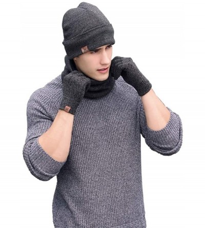Skullies & Beanies JTJFIT Winter Knitted Hat Scarf Gloves Three Sets for Men and Women-3 Pieces - Gray - CO185U23E4U $10.88