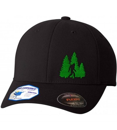 Baseball Caps Flexfit Left Side Panel Woods Bigfoot A Embroidery Hats for Men & Women - Black - CA192E9XHTZ $17.60