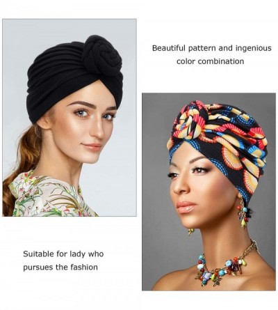 Skullies & Beanies 3 Pieces African Turban for Women Pre-Tied Flower Knot Headwrap Beanie Bonnet Cap - CY18AZWCDCR $17.31