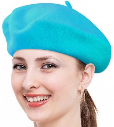 Berets Ladies Solid Colored French Wool Beret Women's Classic Beret Hat For Casual Use - 1 Piece (Turquoise) - C311CS1GR21 $1...