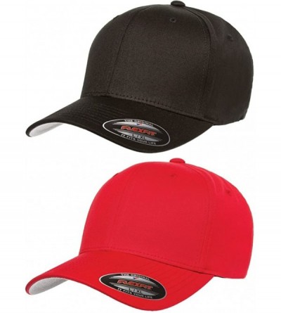 Baseball Caps 2-Pack Premium Original Cotton Twill Fitted Hat w/THP No Sweat Headliner Bundle Pack - 1-black/1-red - CU185G5M...