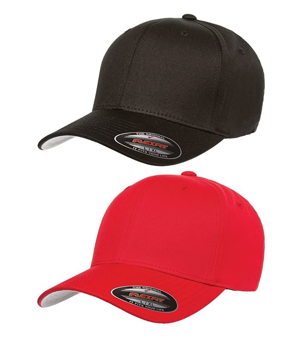 Baseball Caps 2-Pack Premium Original Cotton Twill Fitted Hat w/THP No Sweat Headliner Bundle Pack - 1-black/1-red - CU185G5M...