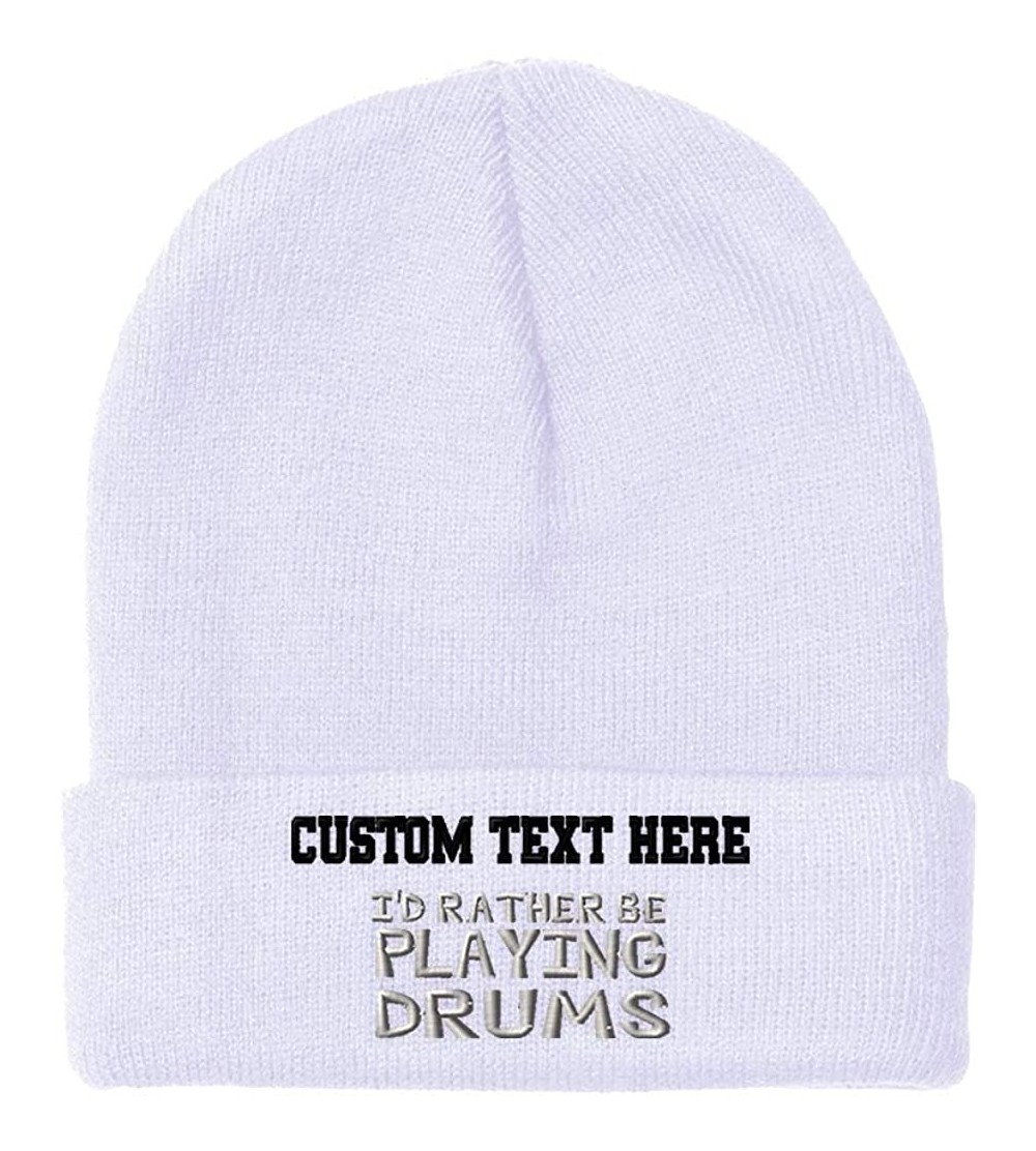 Skullies & Beanies Custom Beanie for Men & Women I'd Rather Be Playing Drums Embroidery Acrylic - White - C718ZWO5IA4 $11.51