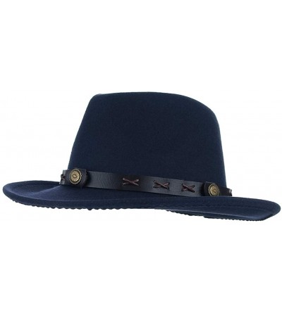 Cowboy Hats Unisex Retro Felt Western Cowboy Hat Wide Brim Crushable Outback Hat with Leather Band - Navy - CT18NYHSZGH $10.61