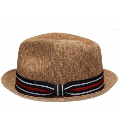 Fedoras Mens Summer Fedora Cuban Style Short Brim Hat - F2261lt Brown - CN18Q90G0AR $27.63