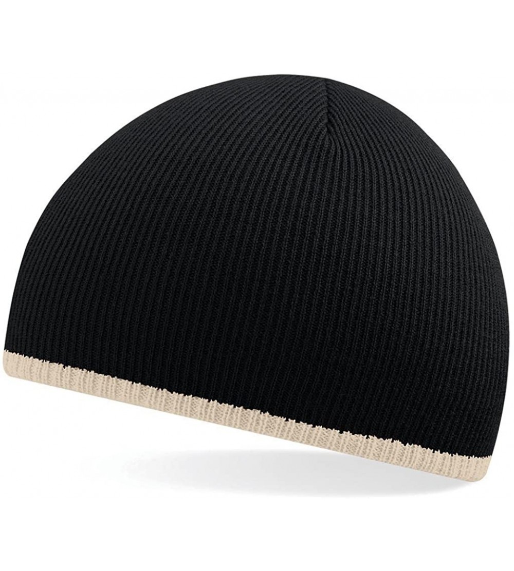 Skullies & Beanies Two-Tone Acrylic Knitted Beanie- Black/Stone- One size - CX114BS16V1 $8.96