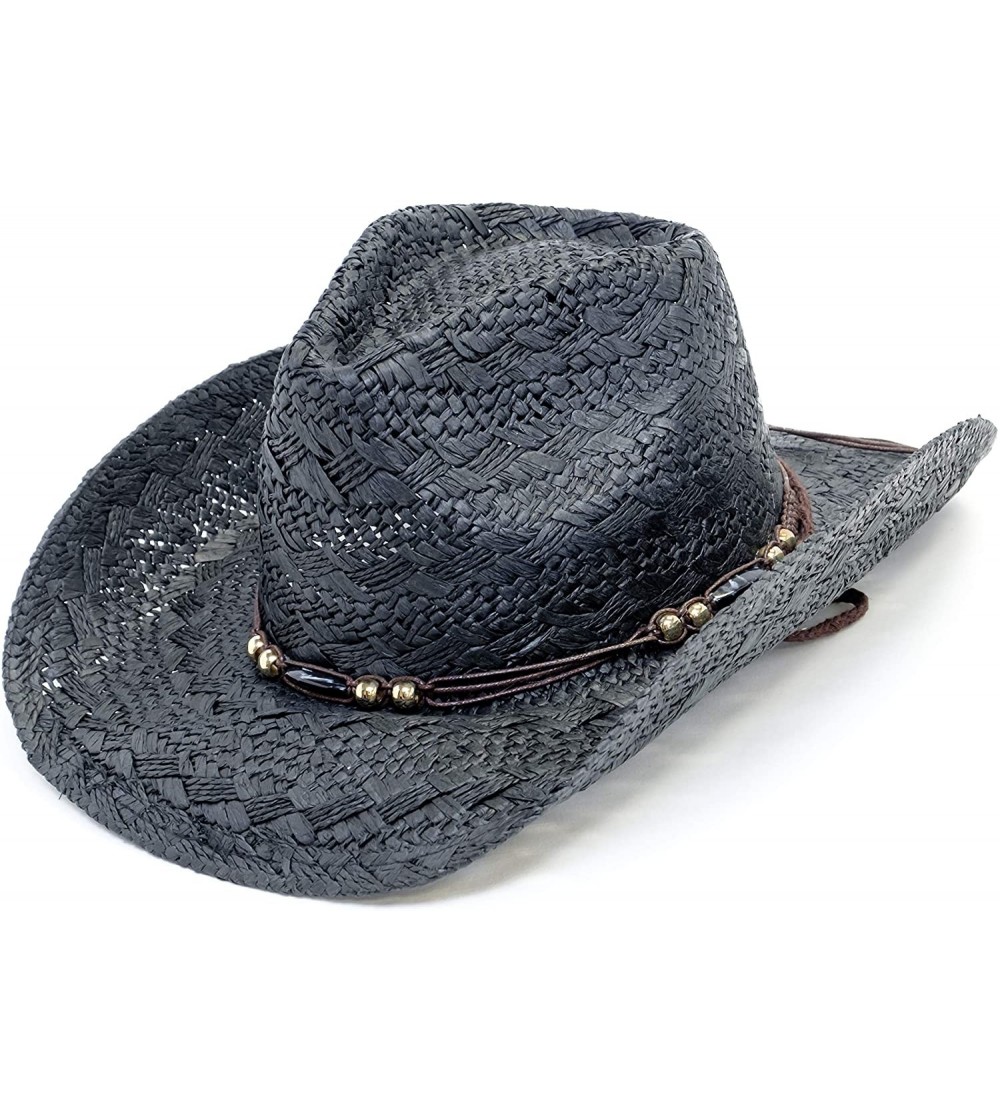 Cowboy Hats Old Stone Straw Cowboy Cowgirl Hat for Men Women Wide Brim Sun Hat Western Style - Jess Black - CS18U5X06RW $29.31