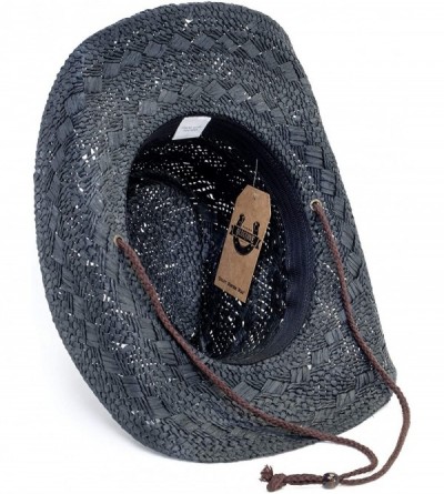 Cowboy Hats Old Stone Straw Cowboy Cowgirl Hat for Men Women Wide Brim Sun Hat Western Style - Jess Black - CS18U5X06RW $29.31