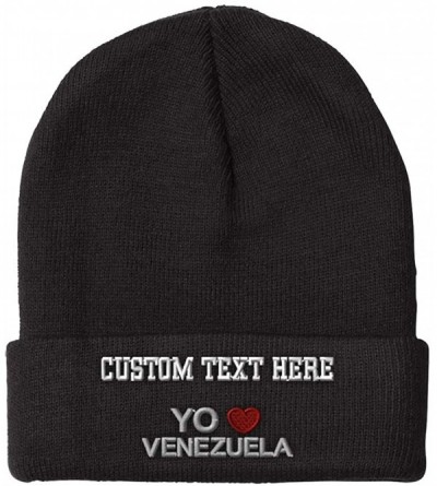 Skullies & Beanies Custom Beanie for Men & Women Yo Amo Venezuela Embroidery Acrylic Skull Cap Hat - Black - C218ZWOW392 $21.00