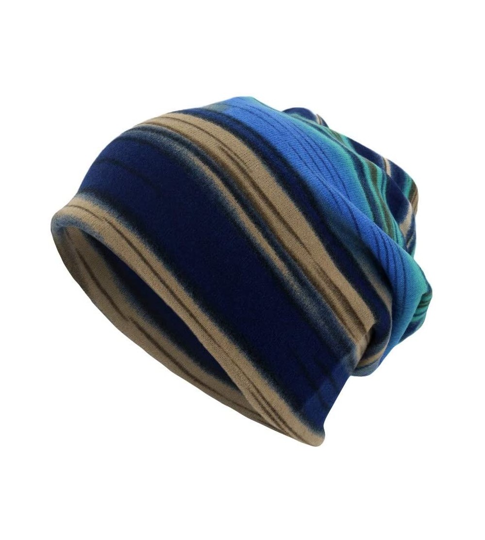 Skullies & Beanies Soft Sleep Turban Cap - Unisex Striped Cotton Chemo Hat for Cancer Patient - Baggy Stretch Beanie Caps Hea...