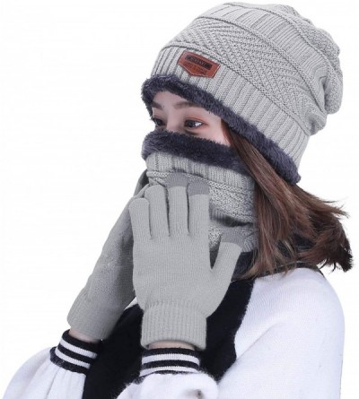 Skullies & Beanies Winter Slouchy Beanie Gloves for Women Knit Hats Skull Caps Touch Screen - _Hat+scarf+gloves (Light Grey) ...
