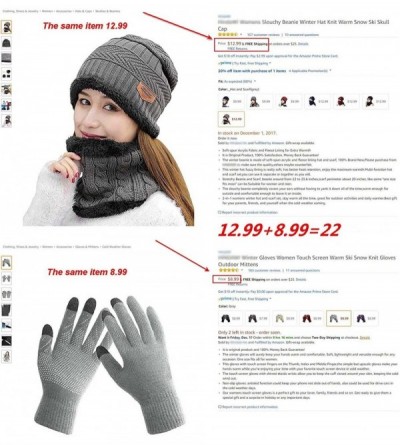 Skullies & Beanies Winter Slouchy Beanie Gloves for Women Knit Hats Skull Caps Touch Screen - _Hat+scarf+gloves (Light Grey) ...