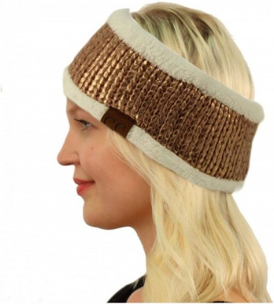 Cold Weather Headbands Winter Fuzzy Fleece Lined Thick Knitted Headband Headwrap Earwarmer - Metallic Rose/Rose - CD18IGKO7I0...