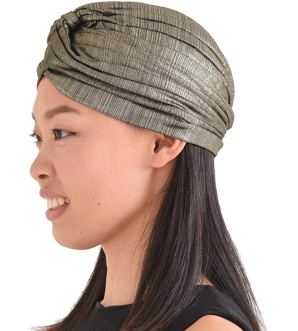 Skullies & Beanies Womens Fortune Teller Turban - Metallic Afro Accessory Headwrap Hair Chemo Hat - Gold - CU188A5O0TU $14.98