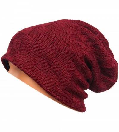 Skullies & Beanies Unisex Beanie Hat Slouchy Knit Cap Skullcap Square Rectangular 1030 - Claret - C4128ZP59QX $7.32