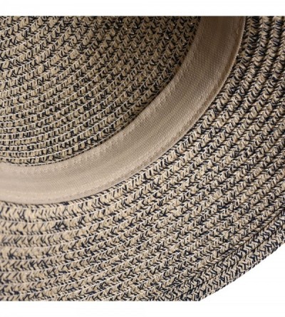 Sun Hats Women Straw Woven Bowknot Decor Panama Summer Beach Sun Hat Trilby Fedora - Navy Blue - CR18320IEU9 $13.83