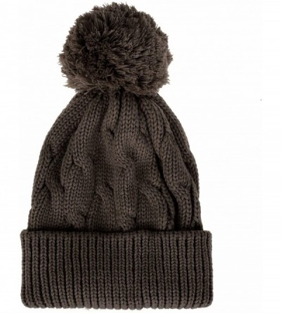 Skullies & Beanies Knitted Twisted Cable Bobble Pom Beanie Hat Slouchy AC5474 - Brown - CS12NB4NVV9 $20.67