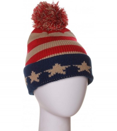 Skullies & Beanies USA City Block Letters Cuff Beanie Knit Pom Pom Hat Cap - Navy/Red - CA11P96WAQ3 $11.88
