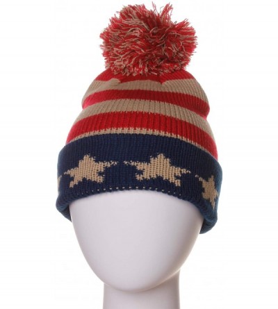 Skullies & Beanies USA City Block Letters Cuff Beanie Knit Pom Pom Hat Cap - Navy/Red - CA11P96WAQ3 $11.88