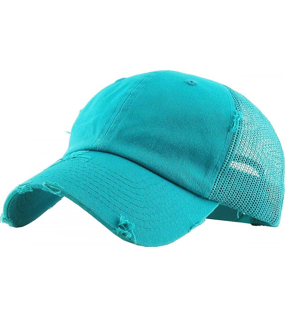 Baseball Caps Women's Adjustable Athletic Trucker Hat Mesh Baseball Cap Dad Hat - Solid Distressed - Teal - CQ18O24UG8Y $11.58