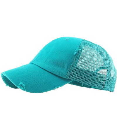Baseball Caps Women's Adjustable Athletic Trucker Hat Mesh Baseball Cap Dad Hat - Solid Distressed - Teal - CQ18O24UG8Y $11.58