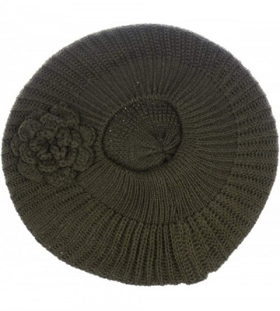 Berets Ladies Winter Solid Chic Slouchy Ribbed Crochet Knit Beret Beanie Hat W/WO Flower Adornment - CW18HDXMNRR $8.35