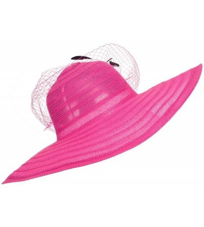Sun Hats Womens Dress Church Kentucky Derby Wide Brim Feather Wedding Veil Sun Hat A265 - Hot Pink - CE11WUE2YD7 $20.89