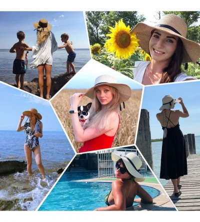 Sun Hats Women Wide Brim Straw Sun Hat Floppy Foldable Roll up Cap Beach Summer Hats UPF 50+ - Pink - CP1944R6QSC $15.96