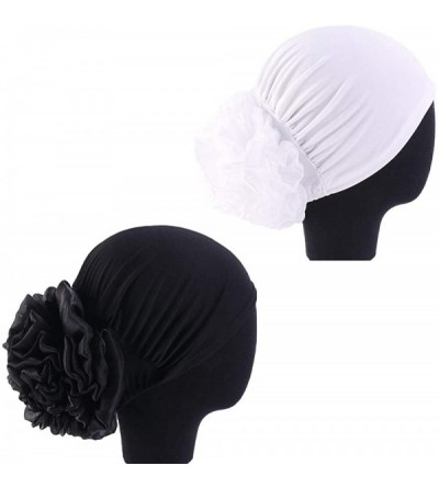 Skullies & Beanies 1Pack / 2Packs Women Flower Elastic Turban Beanie Head Wrap Chemo Cap Hat - 2pcs-white&black - CG18XS83X7I...