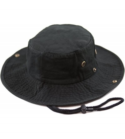 Sun Hats 100% Cotton Stone-Washed Safari Wide Brim Foldable Double-Sided Sun Boonie Bucket Hat - Black - CW18R42AYO4 $12.57