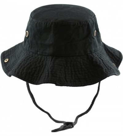 Sun Hats 100% Cotton Stone-Washed Safari Wide Brim Foldable Double-Sided Sun Boonie Bucket Hat - Black - CW18R42AYO4 $12.57