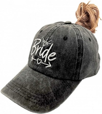 Baseball Caps Bride Ponytail Hat Embroidered Messy High Bun Cap for Bridal Shower Party - Bride - Black - C918X0L3ZSH $11.44