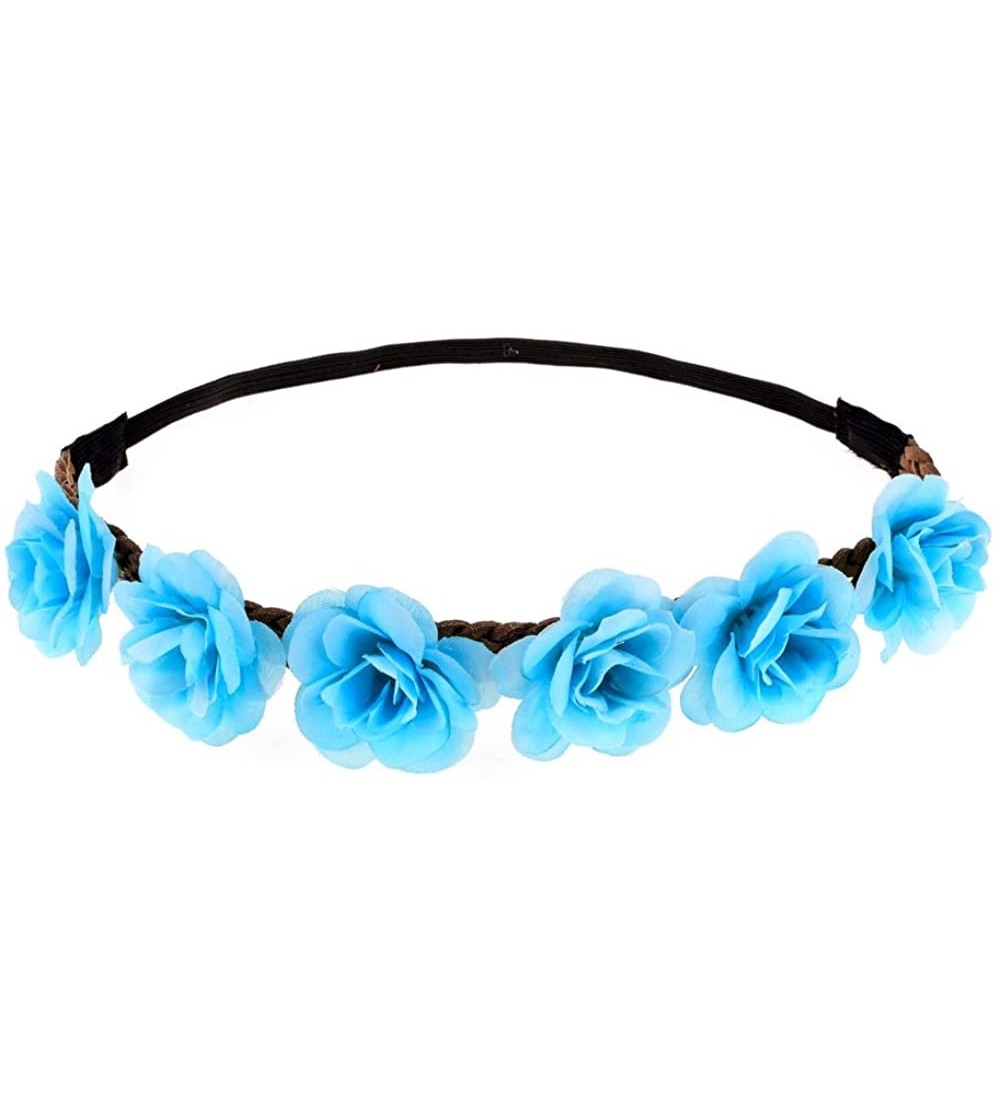 Headbands Rose Flower Wreath Headband Floral Crown Garland Halo for Wedding HH14 - Blue - CF12IENEN3L $8.36